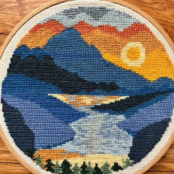 Colorful Mountain Landscape Embroidery Hoop Art - Picture 3 of 5